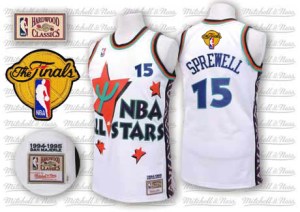 Golden State Warriors Authentic Gold Latrell Sprewell White 1995 All Star Throwback 2017 The Finals Patch Jersey - Men's