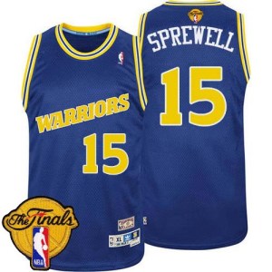 Golden State Warriors Authentic Blue Latrell Sprewell Throwback 2015 The Finals Patch Jersey - Men's